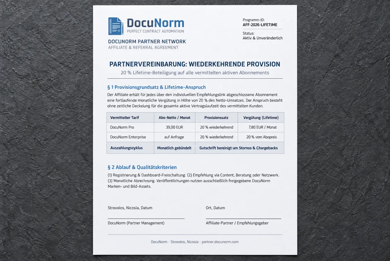 Eine Abrechnung über Provisionen als fertiges PDF.