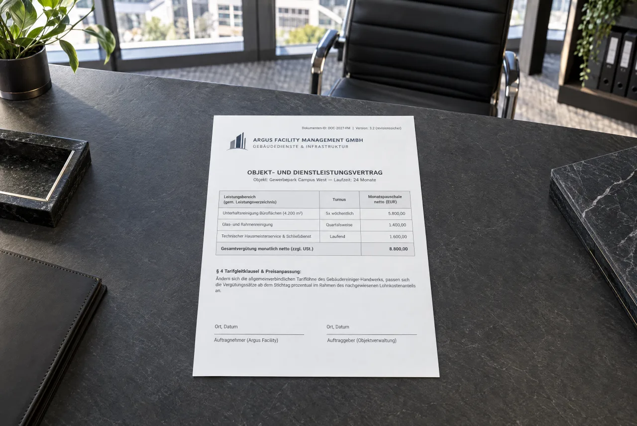 A service contract for a property as a finished PDF, with the service provider’s logo in the header.