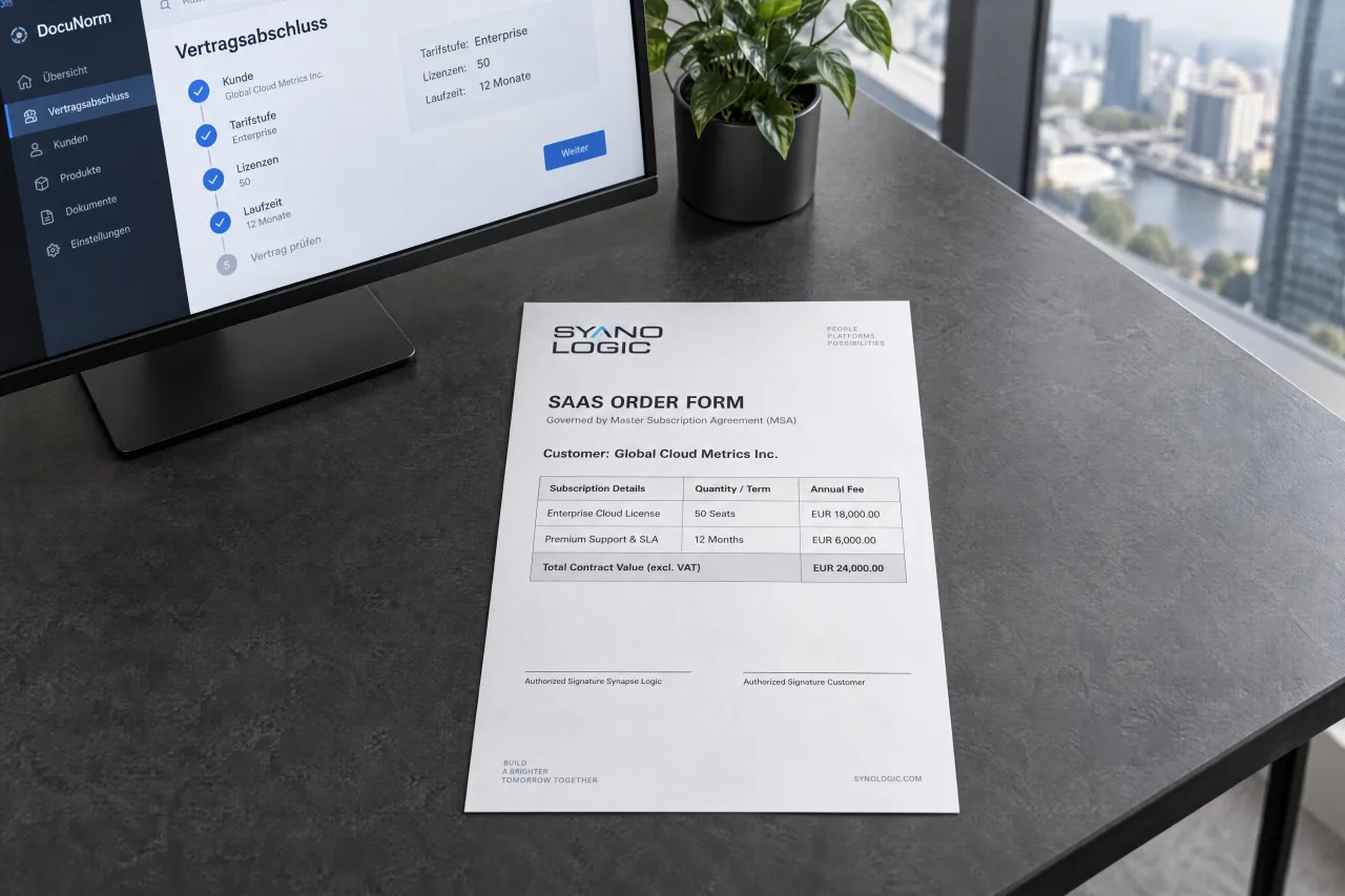 An English-language order form as a finished PDF, with the provider’s logo in the header.