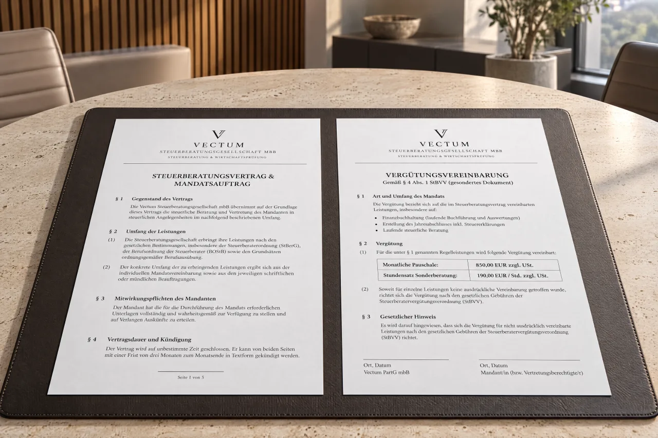 A fee agreement as a finished PDF, with the firm’s logo in the header.
